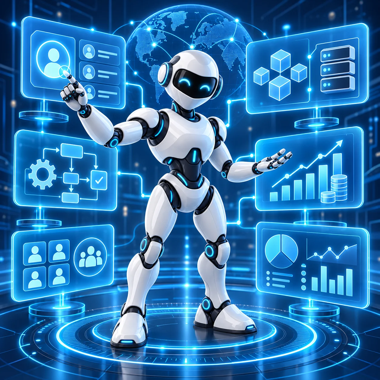 3D robot coordinating connected business systems